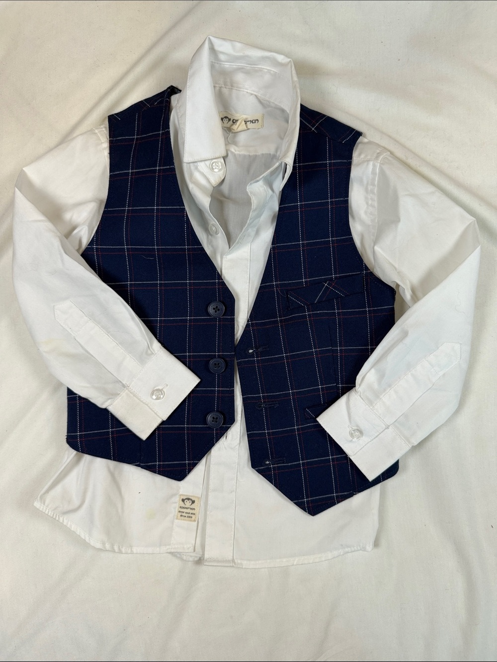 Appaman Navy Plaid Vest with White Shirt